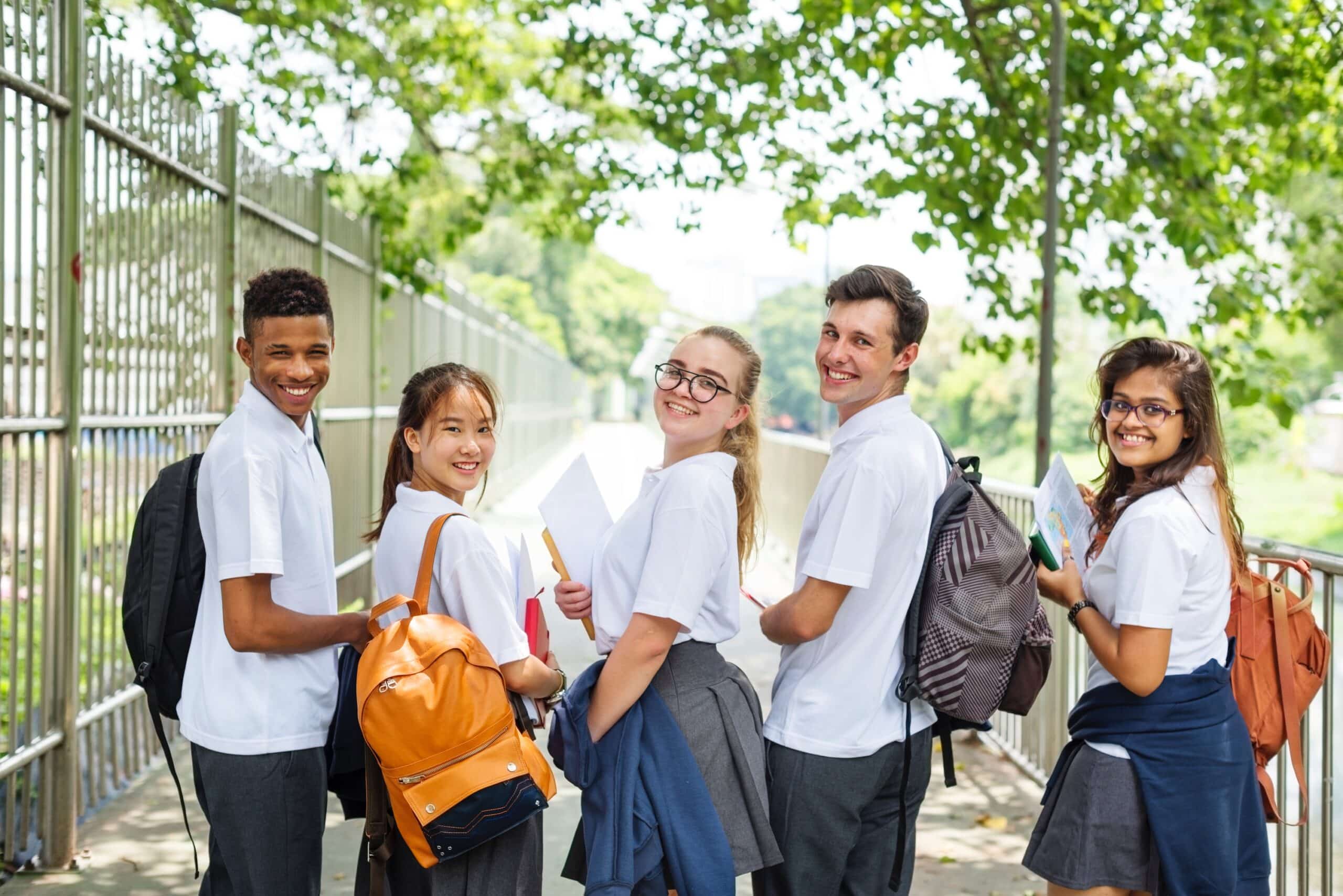School students walking together outside